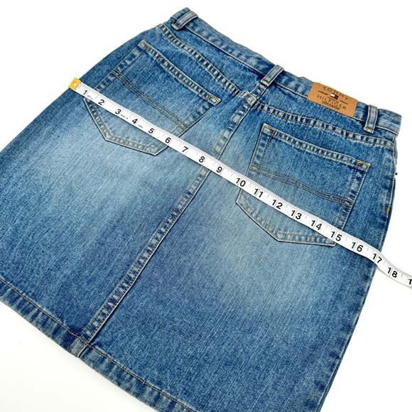 Vintage Y2K Tommy Hilfiger Front Slit Medium Wash Denim Mini Skirt - Picture 4 of 10